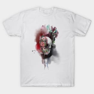 Skull, flowers, watercolor stains and pattern T-Shirt